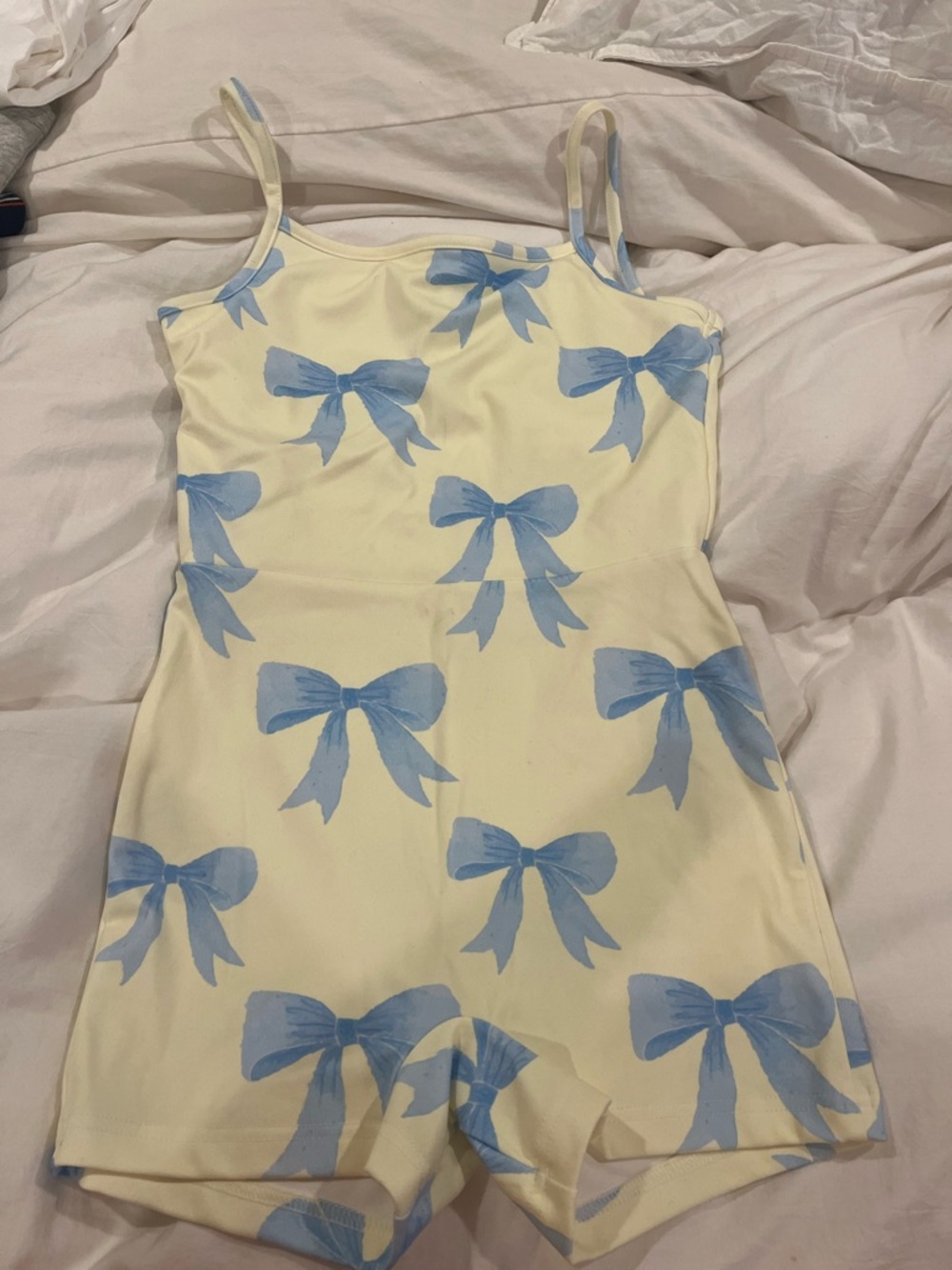 Bow Print yellow Romper with Blue Bows
